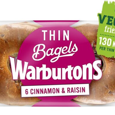 Warburtons Cinnamon & Raisin Thin Bagels Sliced pack of 6′